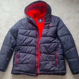 Spyder Black and Red Quilted Puffer Jacket with Hood